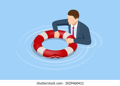 Isometric helping business to survive concept. Insurance policy. Teamwork and collaboration. Financial risks. Business and commerce.