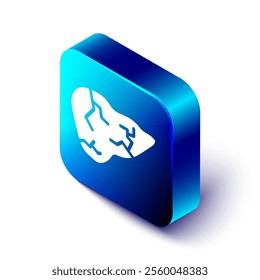 Isometric Hepatitis virus on the human liver icon isolated on white background. World Hepatitis Day. Blue square button. Vector