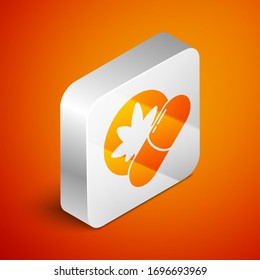 Isometric Herbal ecstasy tablets icon isolated on orange background. Silver square button. Vector Illustration