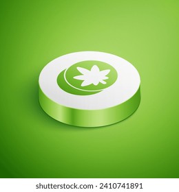 Isometrische Herbal-Ecstasy-Tabletten Symbol einzeln auf grünem Hintergrund. Weißer Kreis-Knopf. Vektorgrafik