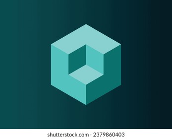 Ilustración vectorial 3d del cubo hexágono isométrico en color verde suave