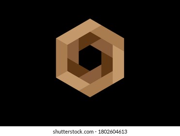 isometric hexagonal logo gold color