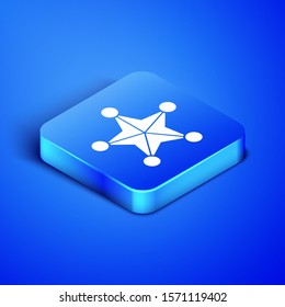 Isometric Hexagram sheriff icon isolated on blue background. Police badge icon. Blue square button. Vector Illustration