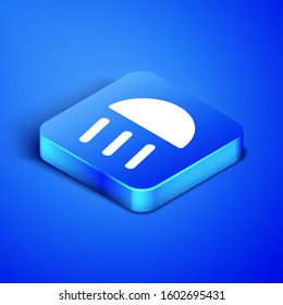Isometric High beam icon isolated on blue background. Car headlight. Blue square button. Vector Illustration
