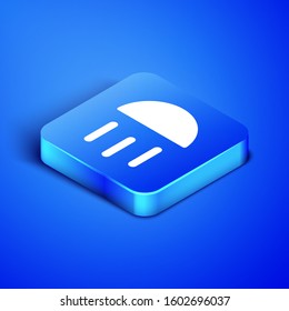 Isometric High beam icon isolated on blue background. Car headlight. Blue square button. Vector Illustration