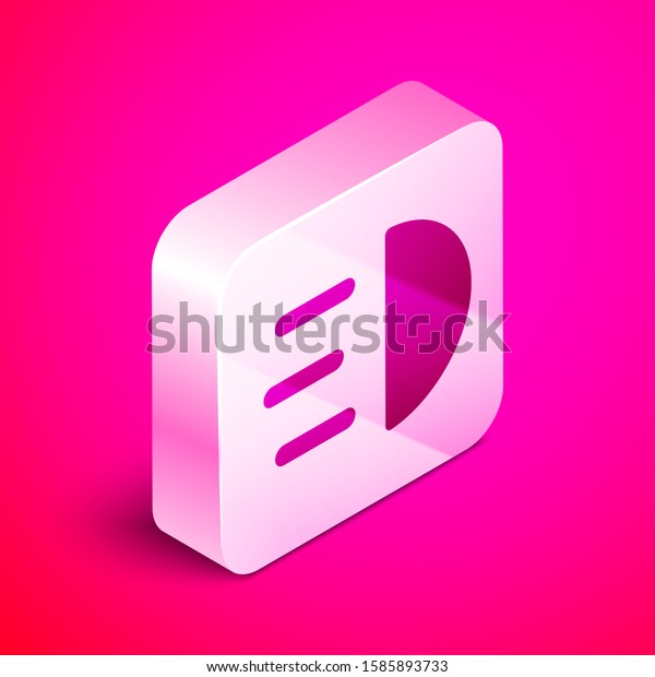 Isometric High beam\
icon isolated on pink background. Car headlight. Silver square\
button. Vector\
Illustration