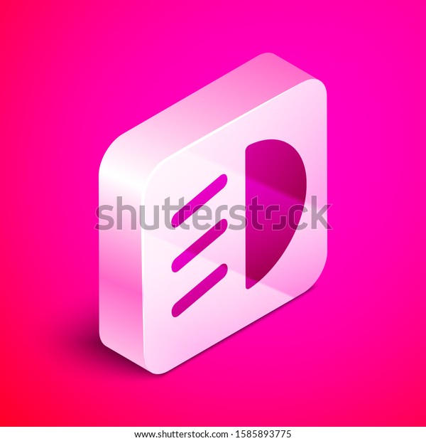Isometric High beam\
icon isolated on pink background. Car headlight. Silver square\
button. Vector\
Illustration