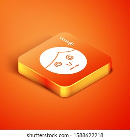 Isometric High human body temperature or get fever icon isolated on orange background. Disease, cold, flu symptom.  Vector Illustration