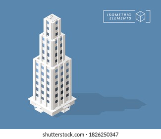 Isometric High Quality City Building with Shadows on Background . Isolated Vector Elements