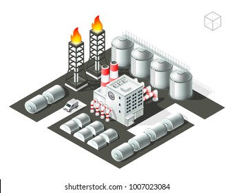 Isometric High Quality City Element on White Background . Oil Refinery