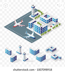 Isometric High Quality City Element with 45 Degrees Shadows on Transparent Background . Airport