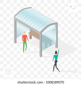Isometric High Quality City Element with 45 Degrees Shadows on Transparent Background . Bus Stop