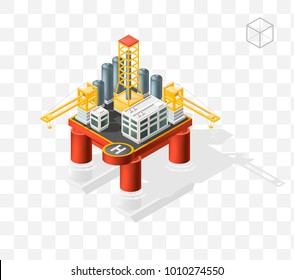 Isometric High Quality City Element on Transparent Background . Oil Platform