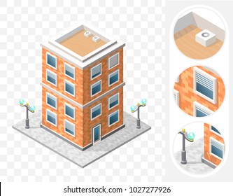 Isometric High Quality City Element with 45 Degrees Shadows on Transparent Background . Apartment