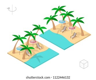 Isometric High Quality City Element on White Background .Tropical Beach