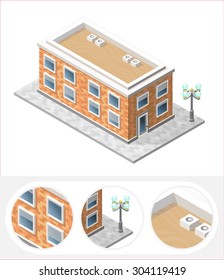 Isometric High Quality City Element with 45 Degrees Shadows on White Background. Residential