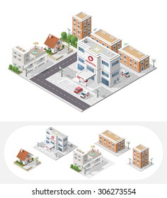 Isometric High Quality City Element with 45 Degrees Shadows on White Background