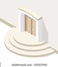 Isometric High Quality City Element with 45 Degrees Shadows on White Background. Door.