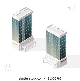 Isometric High Quality City Element with 45 Degrees Shadows on White Background. Skyscraper.