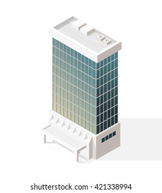 Isometric High Quality City Element with 45 Degrees Shadows on White Background. Skyscraper.
