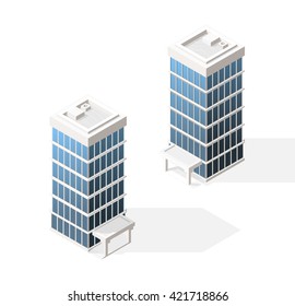 Isometric High Quality City Element with 45 Degrees Shadows on White Background. Skyscraper.