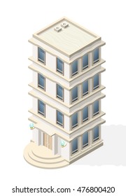 Isometric High Quality City Element with 45 Degrees Shadows on White Background. Residential.