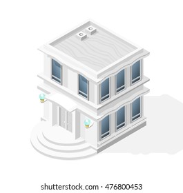 Isometric High Quality City Element with 45 Degrees Shadows on White Background. Residential.