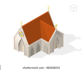 Isometric High Quality City Element with 45 Degrees Shadows on White Background. Church.