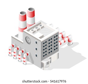 Isometric High Quality City Element with 45 Degrees Shadows on White Background. Factory.