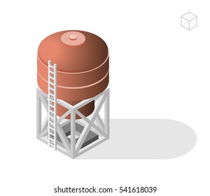 Isometric High Quality City Element with 45 Degrees Shadows on White Background. Silo.