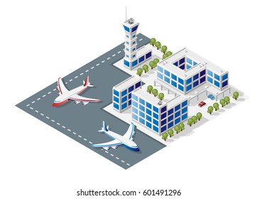 Isometric High Quality City Element with 45 Degrees Shadows on White Background . Airport