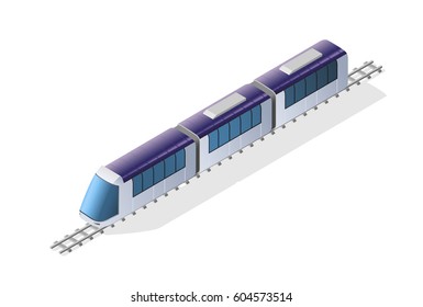 Isometric High Quality City Element with 45 Degrees Shadows on White Background . Train