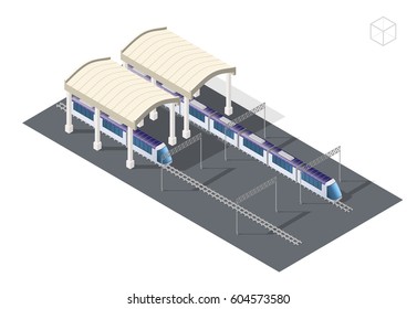 Isometric High Quality City Element with 45 Degrees Shadows on White Background . Railway Station