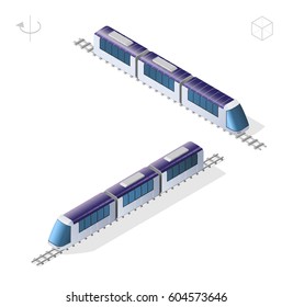 Isometric High Quality City Element with 45 Degrees Shadows on White Background . Train
