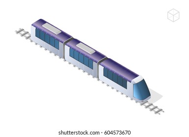 Isometric High Quality City Element with 45 Degrees Shadows on White Background . Train