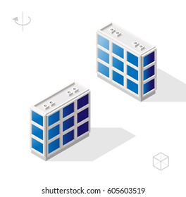 Isometric High Quality City Element with 45 Degrees Shadows on White Background . Offices