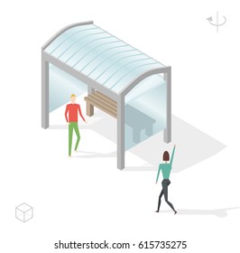 Isometric High Quality City Element with 45 Degrees Shadows on White Background . Bus Stop