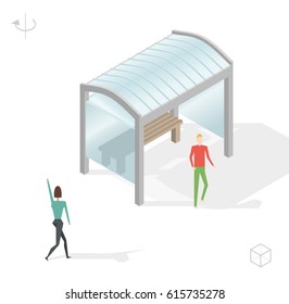 Isometric High Quality City Element with 45 Degrees Shadows on White Background . Bus Stop