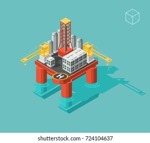Isometric High Quality City Element on White Background . Oil Platform