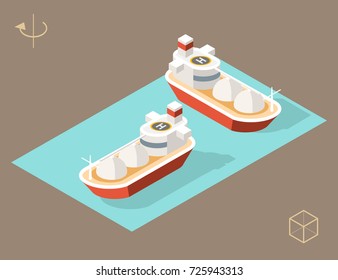 Isometric High Quality City Element on White Background . Oil Tanker Ship