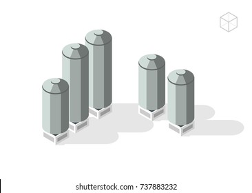 Isometric High Quality City Element on White Background . Silos