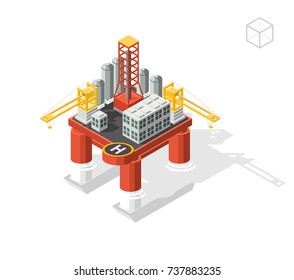 Isometric High Quality City Element on White Background . Oil Platform