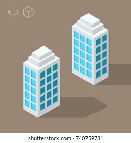 Isometric High Quality City Element on White Background . Skyscraper