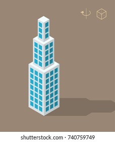 Isometric High Quality City Element on White Background . Skyscraper
