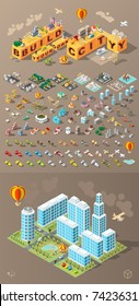 Isometric High Quality City Element on Brown Background . City