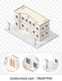 Isometric High Quality City Element with 45 Degrees Shadows on Transparent Background . School