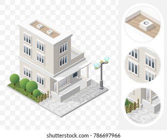 Isometric High Quality City Element with 45 Degrees Shadows on Transparent Background . Residential