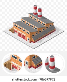 Isometric High Quality City Element with 45 Degrees Shadows on Transparent Background . Factory