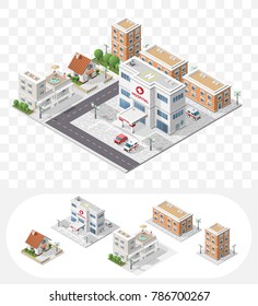 Isometric High Quality City Element with 45 Degrees Shadows on Transparent Background