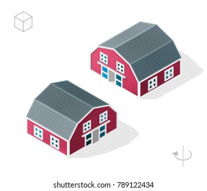 Isometric High Quality City Element with 45 Degrees Shadows on White Background . Barn